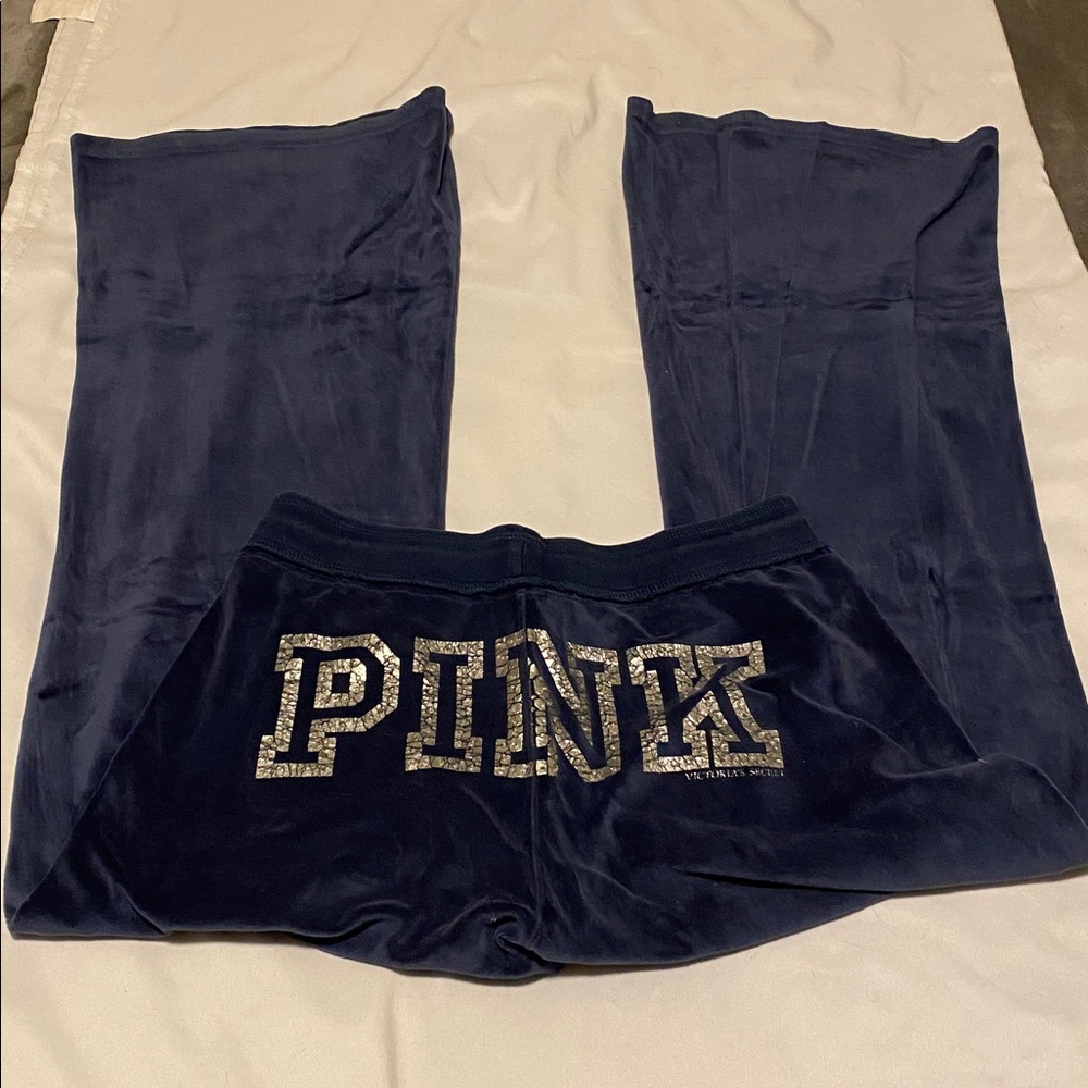 Victoria’s Secret PINK vintage blue velour sweatpants Y2K size medium